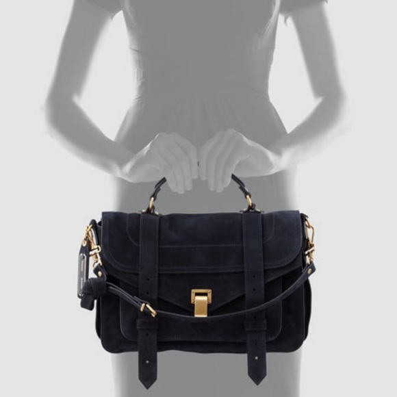 Proenza Schouler PS1 Medium Navy Suede Gold HW - Picture 2 of 16